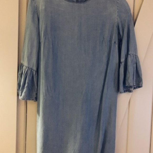 Zara Soft Denim Mini Dress, Trumpet Sleeve - Picture 2 of 2